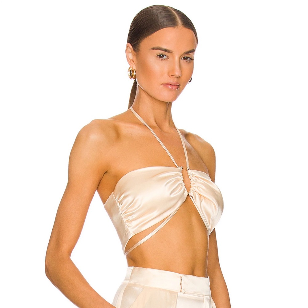 NICHOLAS “MAURA” 100% SILK U-RING BRA TOP, SZ 4 RICOTTA NWT!